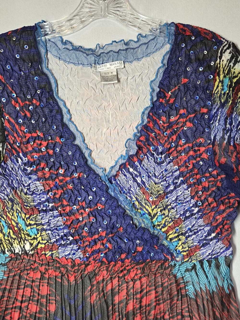 Alberto Makali Crinkle Pleated Tunic Top Women's Medium Abstract Print - Picture 3 of 12